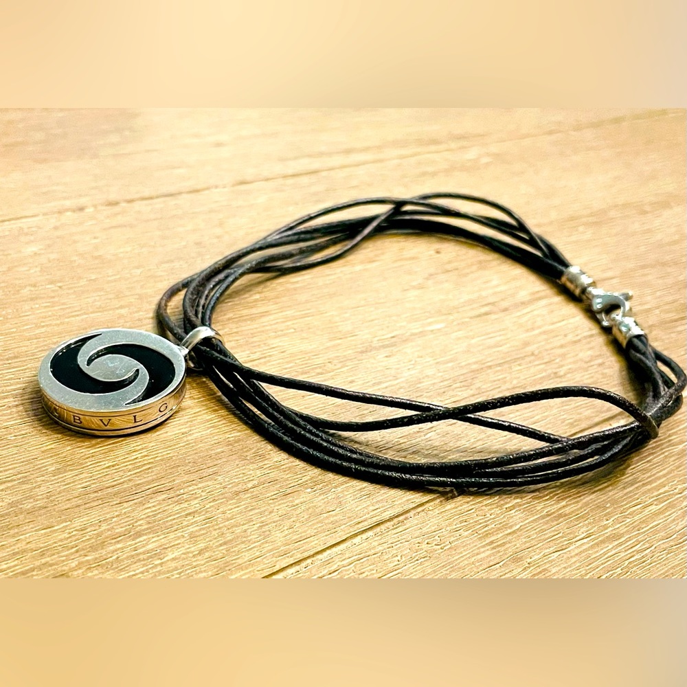 Bvlgari Bulgari 18K White Gold Steel Onyx Optical Illusion Spinning Necklace